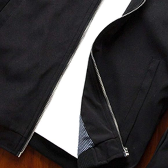 Casual Black Zip Up Men's Bomber Jacket - Picture 3 of 4